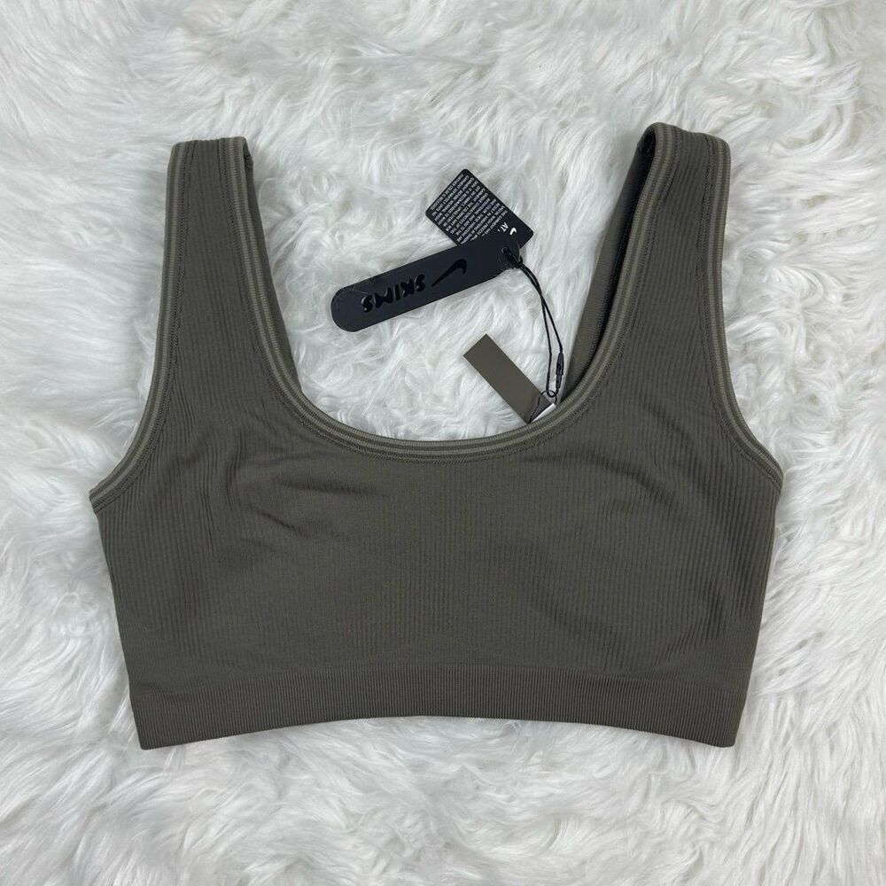 Nike Skims Ribbed Seamless Scoop Bra Dusty Oakmoss Dune Size Small